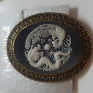 Dragon Cameo pin or pendant set in brass AKR new with tags